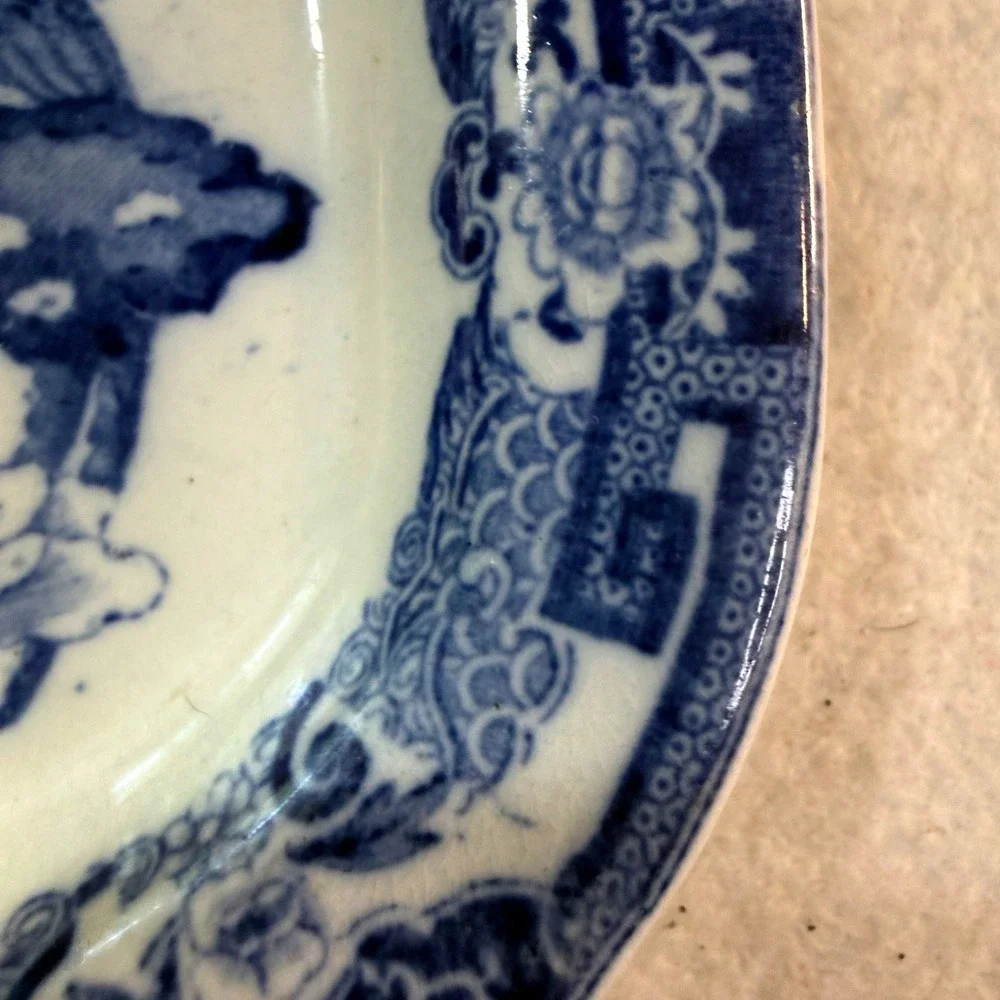 Antique Mason's Patent Ironstone Blue Chinoiserie Peacock Platter c1845 Cabinet